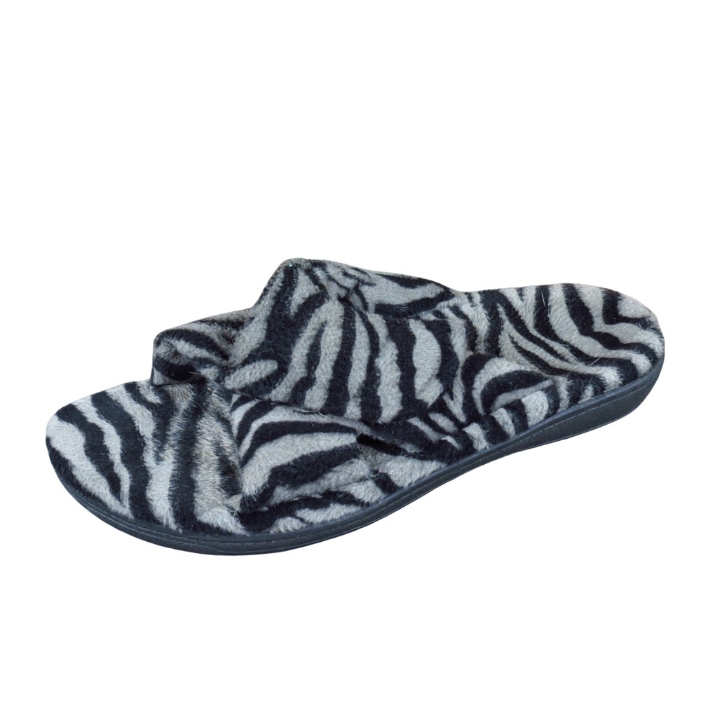 Orthaheel Relax Women Slipper Size 10 Orthotic Support Gray Black Zebra Print